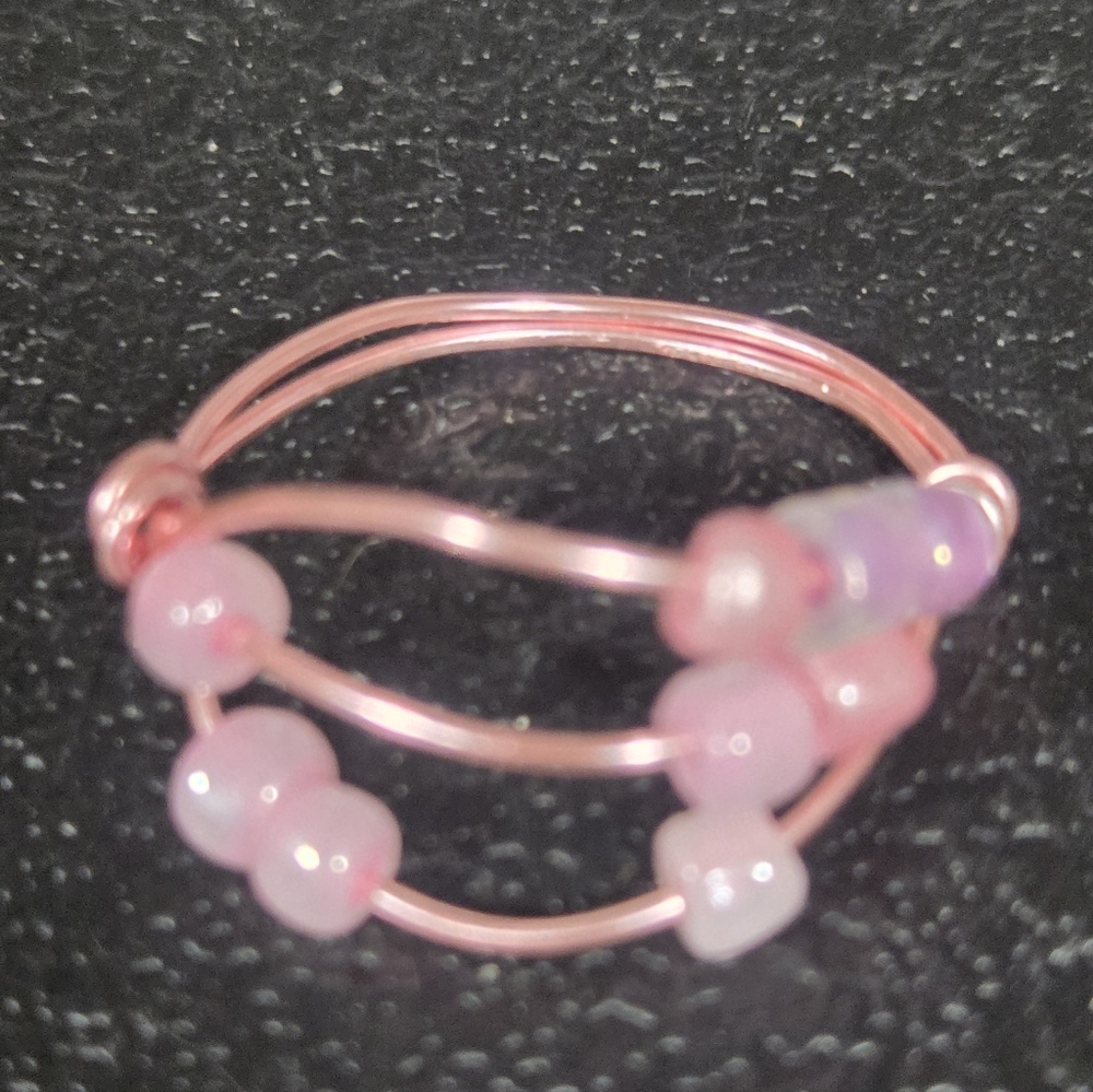 Hand Crafted Pink Beaded Stackable Fidget Ring - image 5